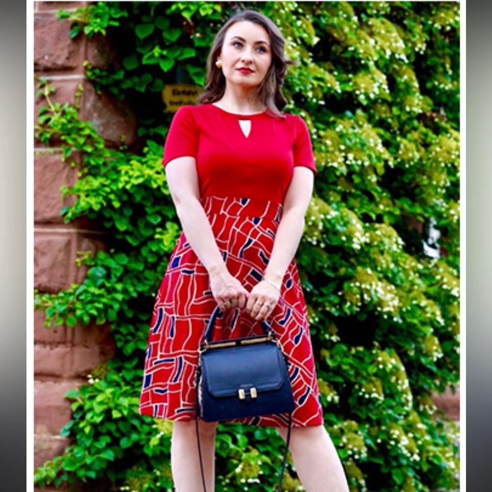 Red and Blue Geometric Vintage Style Pinup Dress